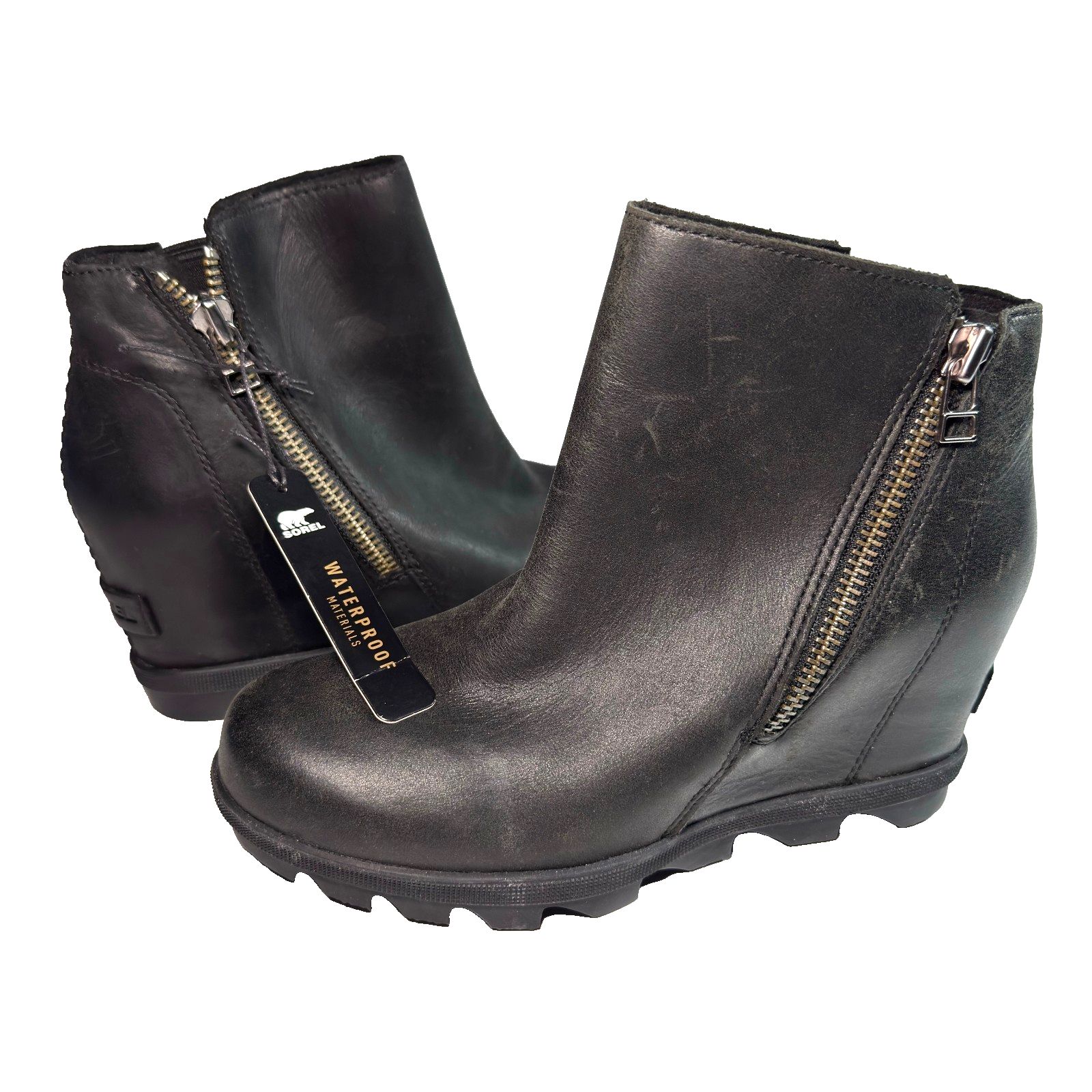 Sorel Joan Of Arctic Wedge Ii Zip Boots Womens Us 6 Black Leather Waterproof Nwt